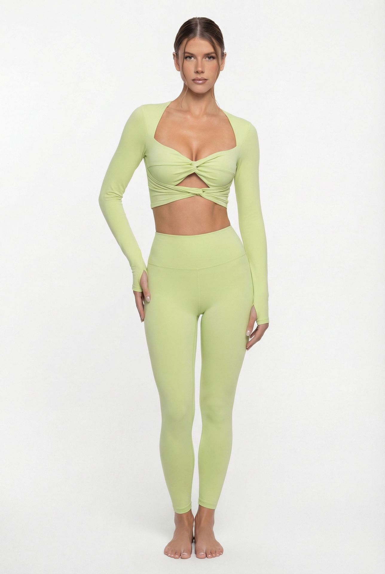 Women's 2-Piece Sport Gym Set Long Sleeves Tops and Leggings for Yoga Workout Fitness and Workout Clothes FGB25113