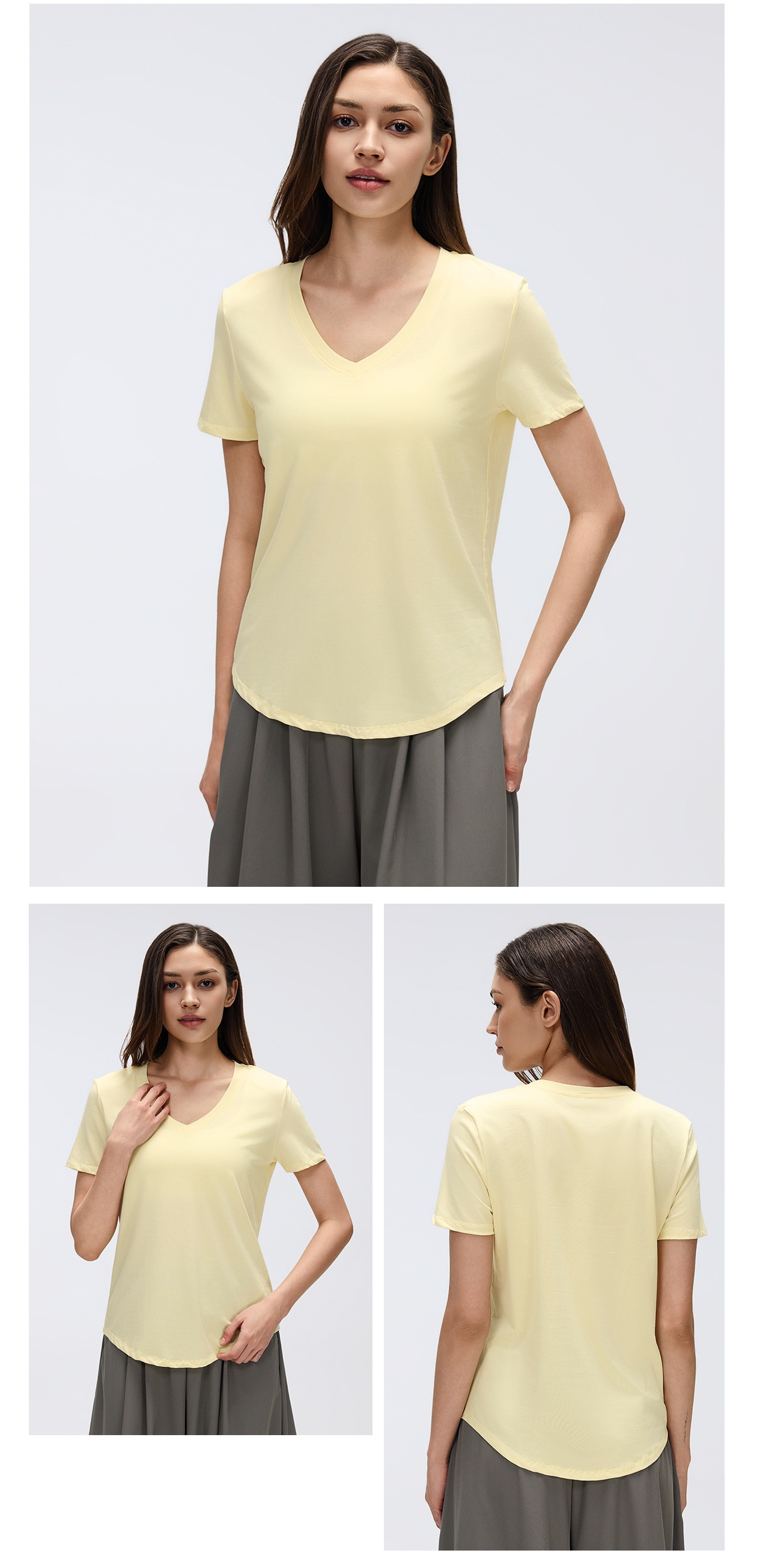 Breathable Quick Drying Loose Fitting Sports Top Versatile Slim Fit Solid Color Fitness Women's Sports Short Sleeves FGBD26087