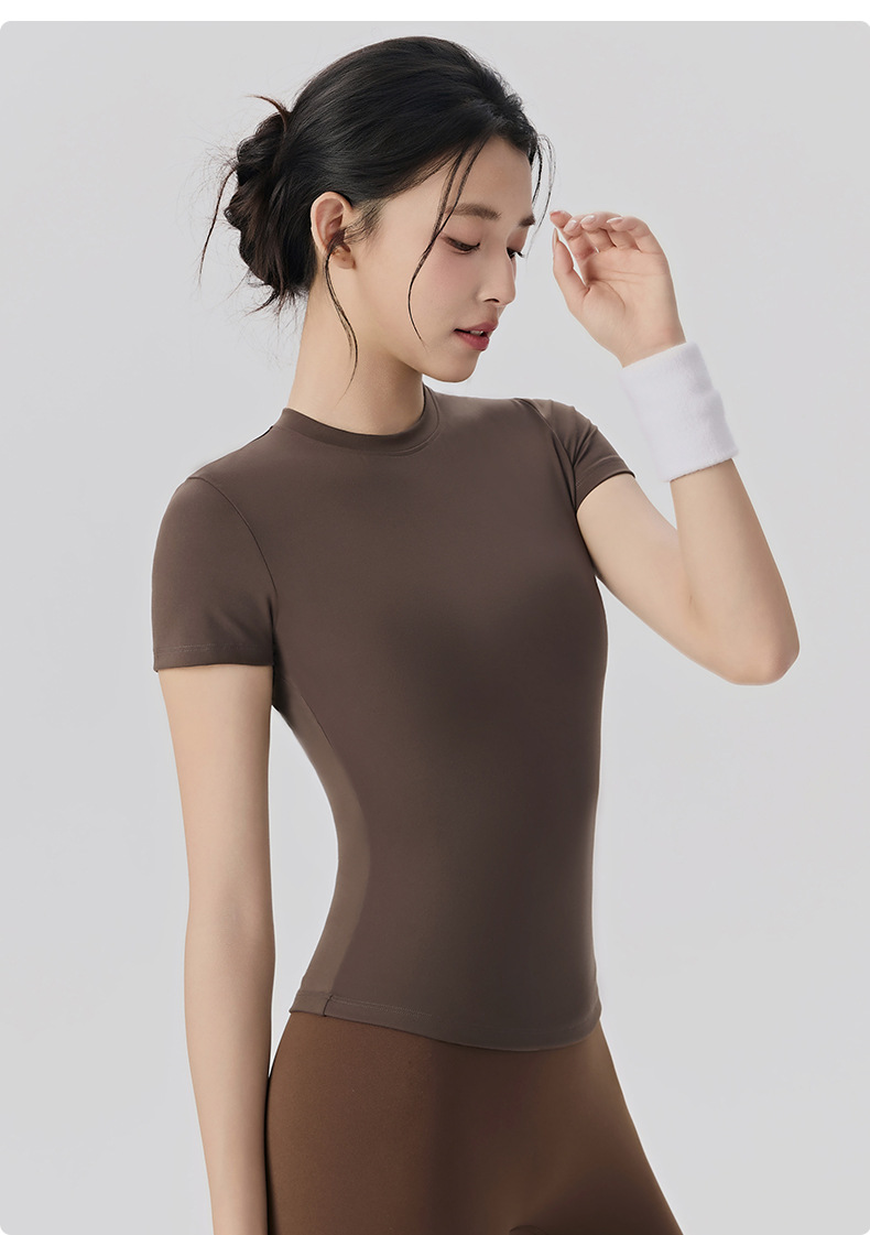 Workout Casual WomenSlim Breathable Yoga Wear Short Sleeve Sports Running Fitness Yoga T-shirt Tops FGBDWY116020-KJ