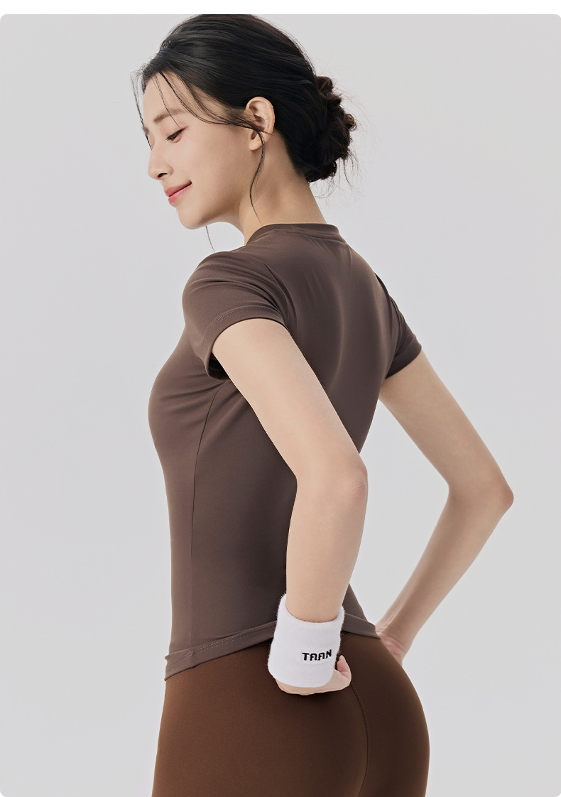 Workout Casual WomenSlim Breathable Yoga Wear Short Sleeve Sports Running Fitness Yoga T-shirt Tops FGBDWY116020-KJ