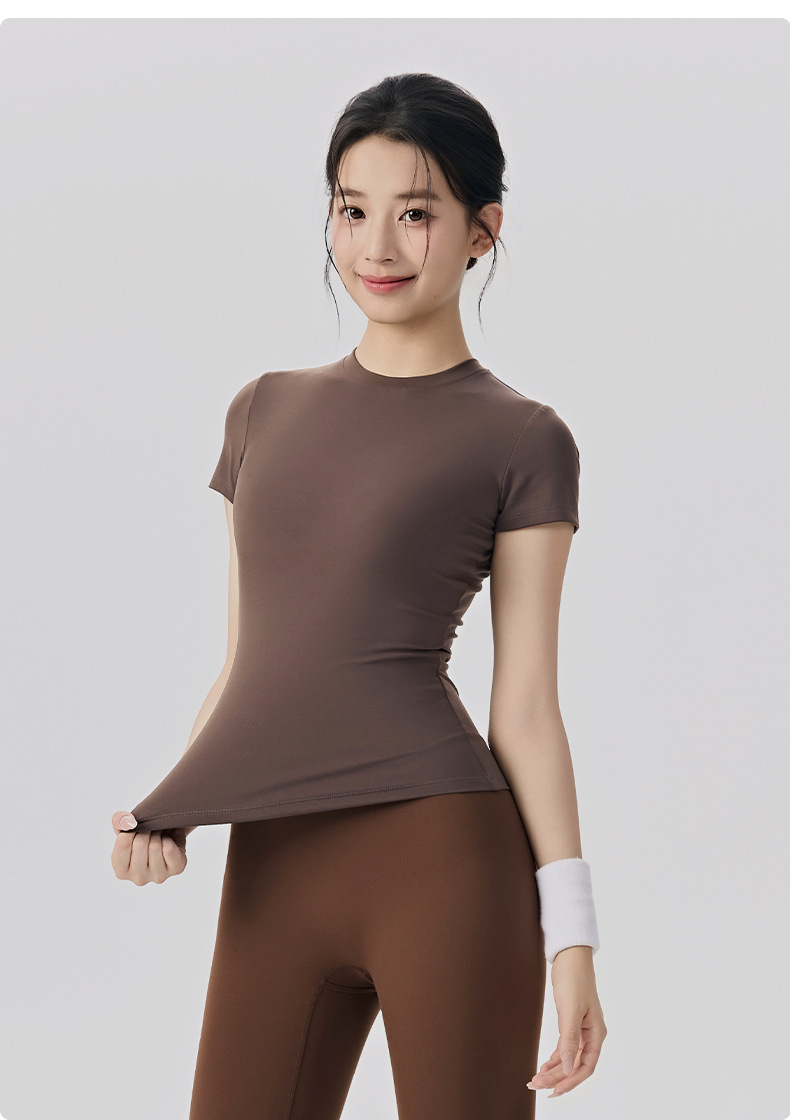 Workout Casual WomenSlim Breathable Yoga Wear Short Sleeve Sports Running Fitness Yoga T-shirt Tops FGBDWY116020-KJ