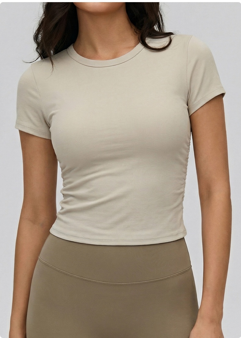 Custom Breathable Short Sleeved Tight Sports Yoga T-shirt Athletic Workout Wear Gym Running Yoga Top for Women FGBDWY116135