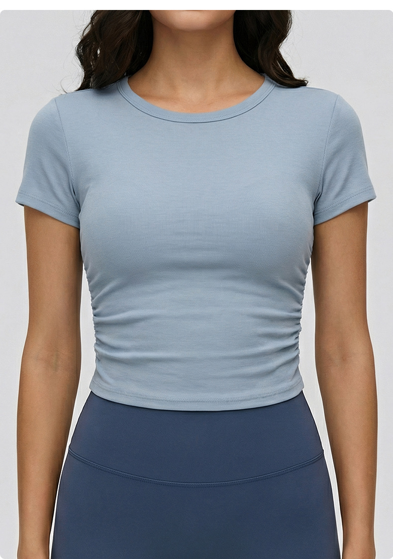 Custom Breathable Short Sleeved Tight Sports Yoga T-shirt Athletic Workout Wear Gym Running Yoga Top for Women FGBDWY116135