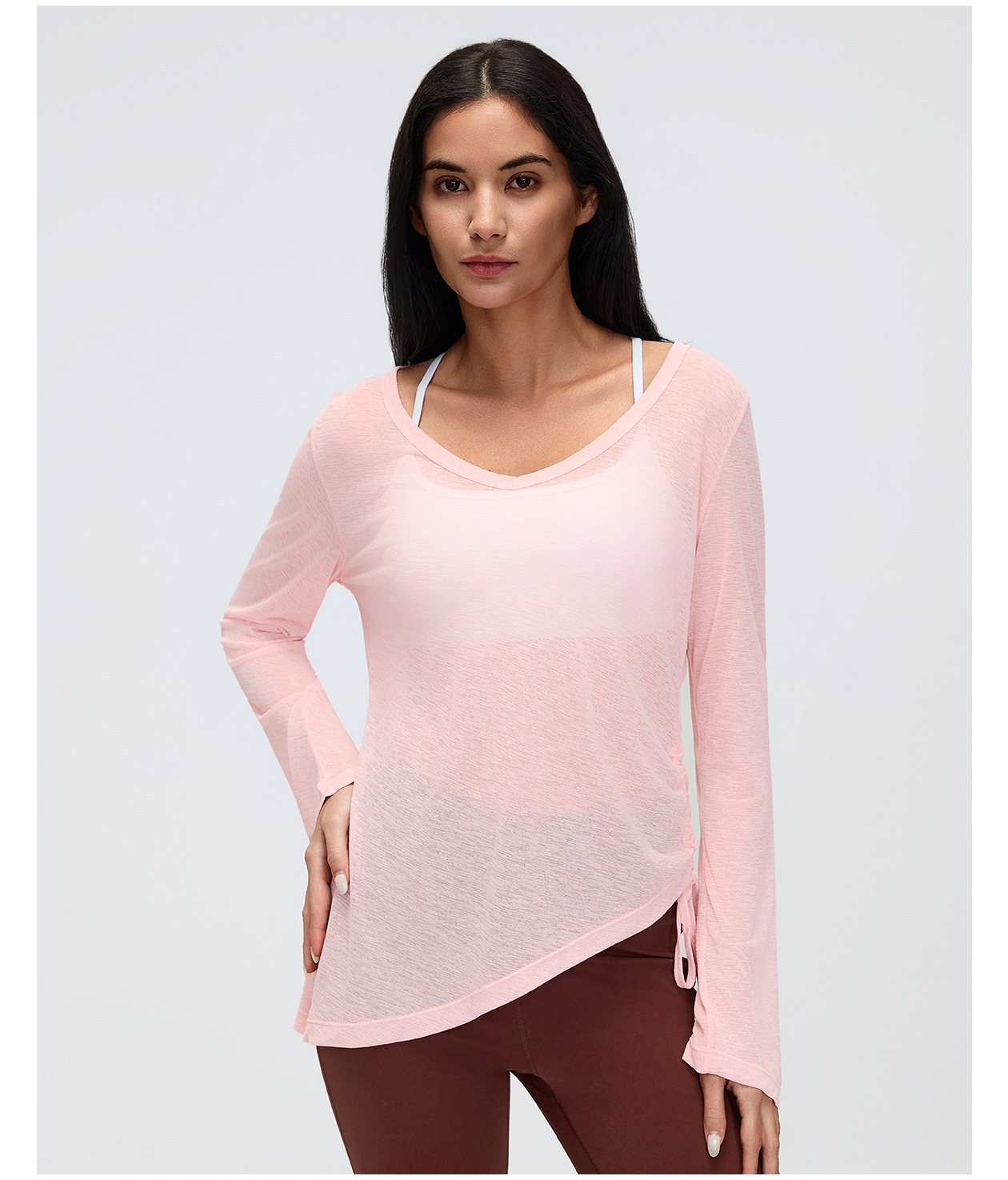 New Yoga Smock Long Sleeve Cover Buttock Women Fold Drawstring T-shirt Loose Casual Autumn Fitness Top FGBD26100