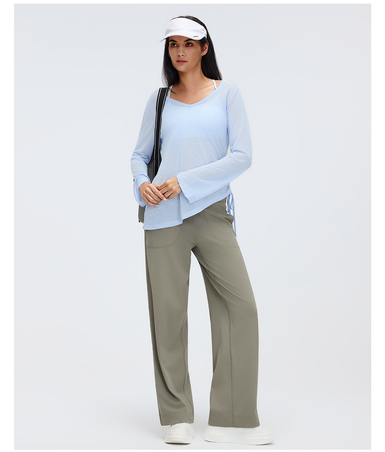 New Yoga Smock Long Sleeve Cover Buttock Women Fold Drawstring T-shirt Loose Casual Autumn Fitness Top FGBD26100