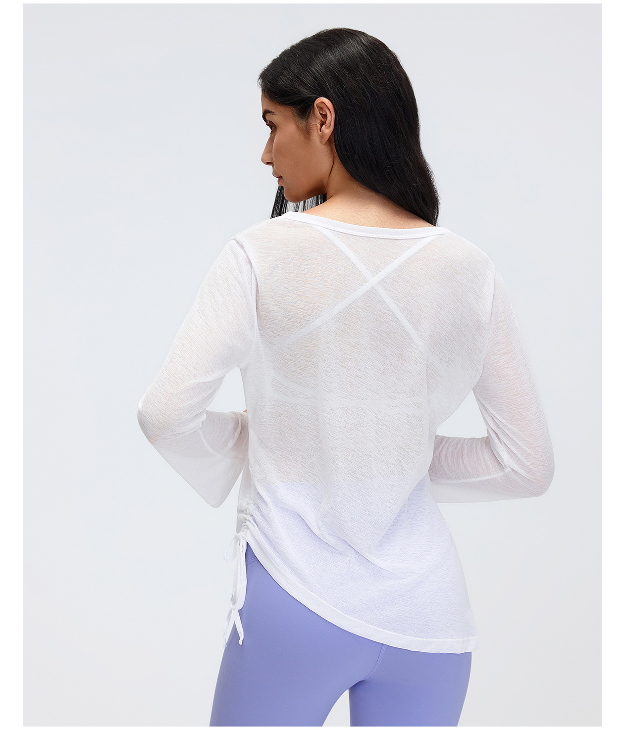 New Yoga Smock Long Sleeve Cover Buttock Women Fold Drawstring T-shirt Loose Casual Autumn Fitness Top FGBD26100