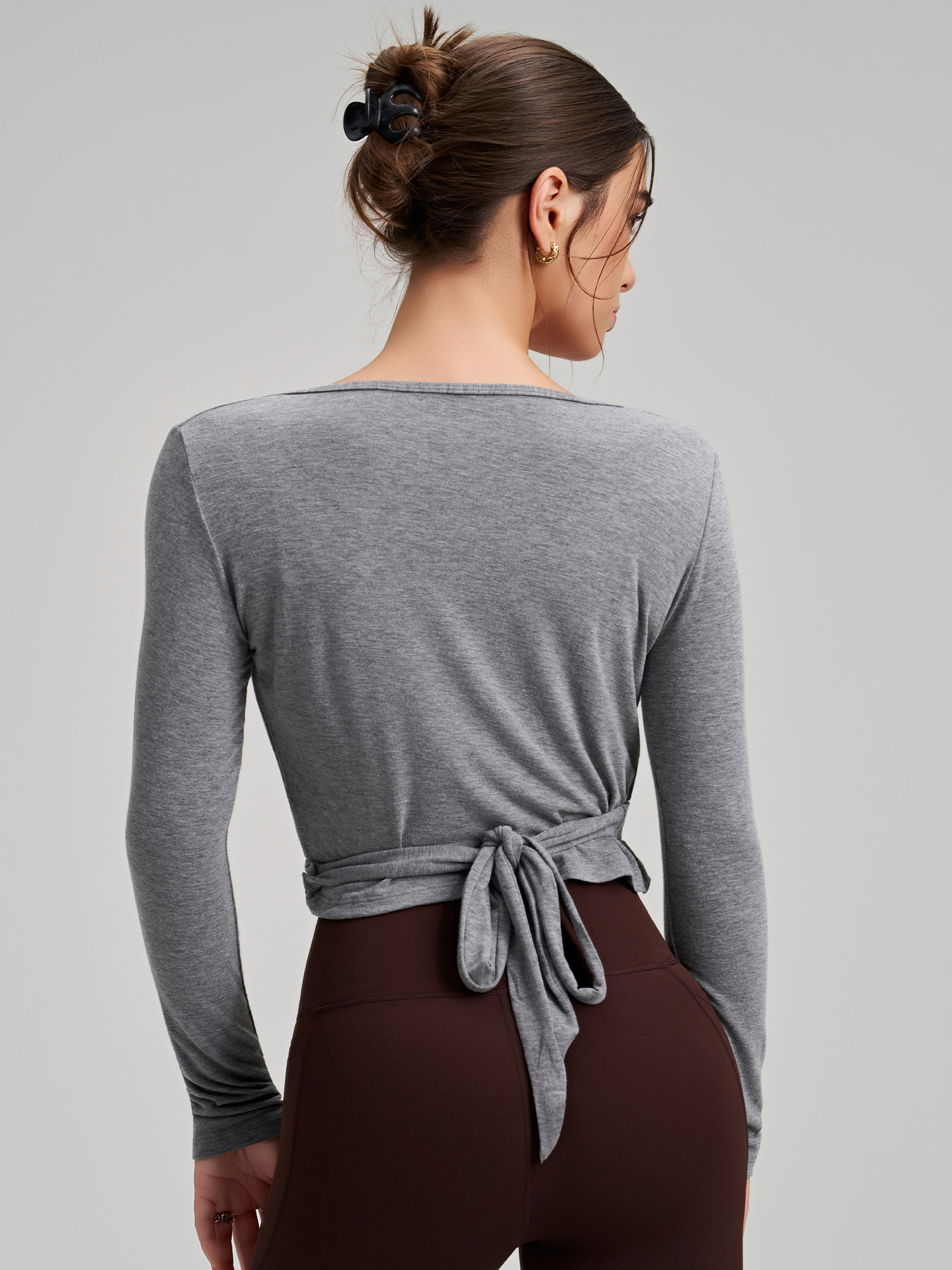 Women Ballet Wrap Top Long Sleeve Yoga Pilates Dance Shirt Workout Blouse FGBCX7418