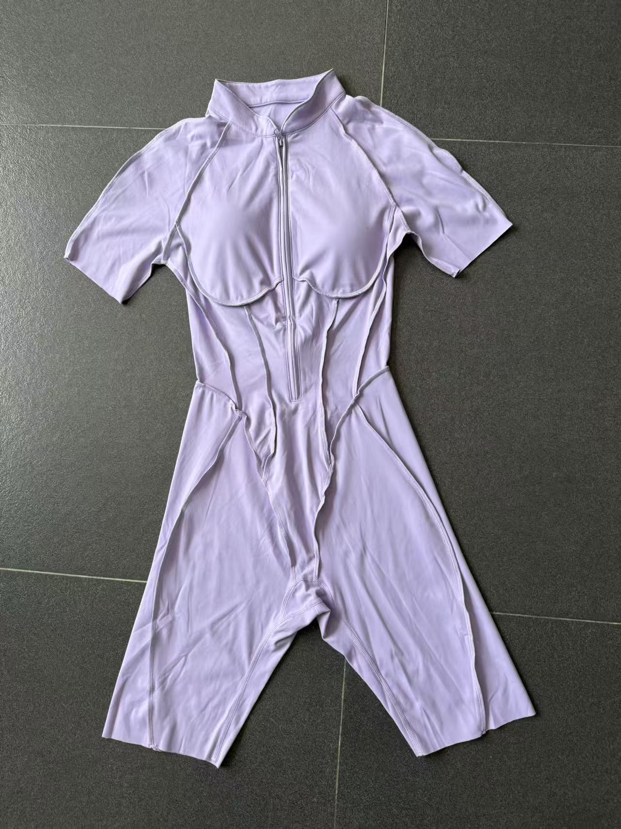 Gym One Piece Yoga Half Zipper Short Sleeve Fitness Jumpsuit for Women FGB2630