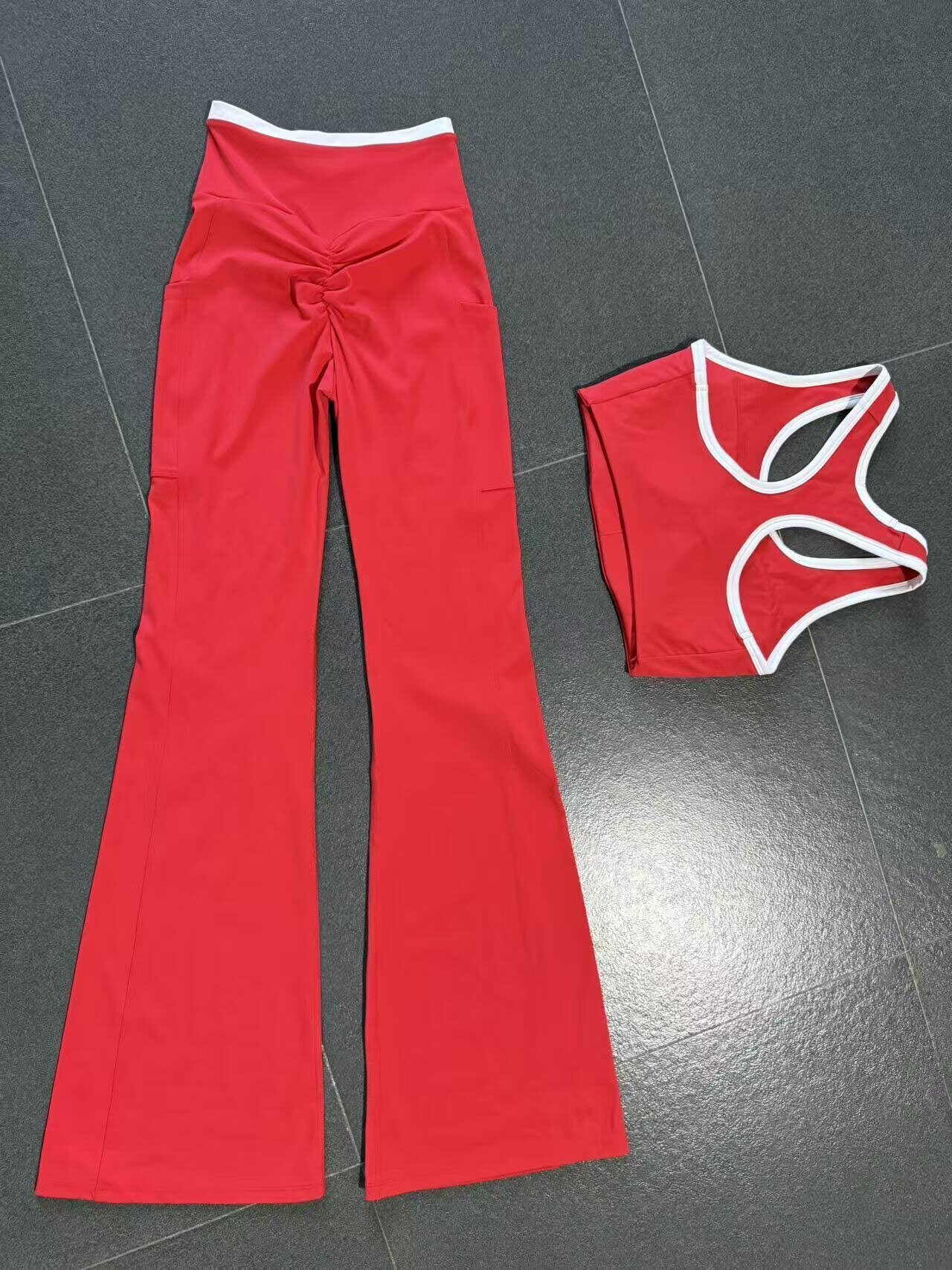 New Design Yoga Set Nylon Spandex Soft Fabric Activewear Singlets Top Bell-bottom Pants FGB4012 25129