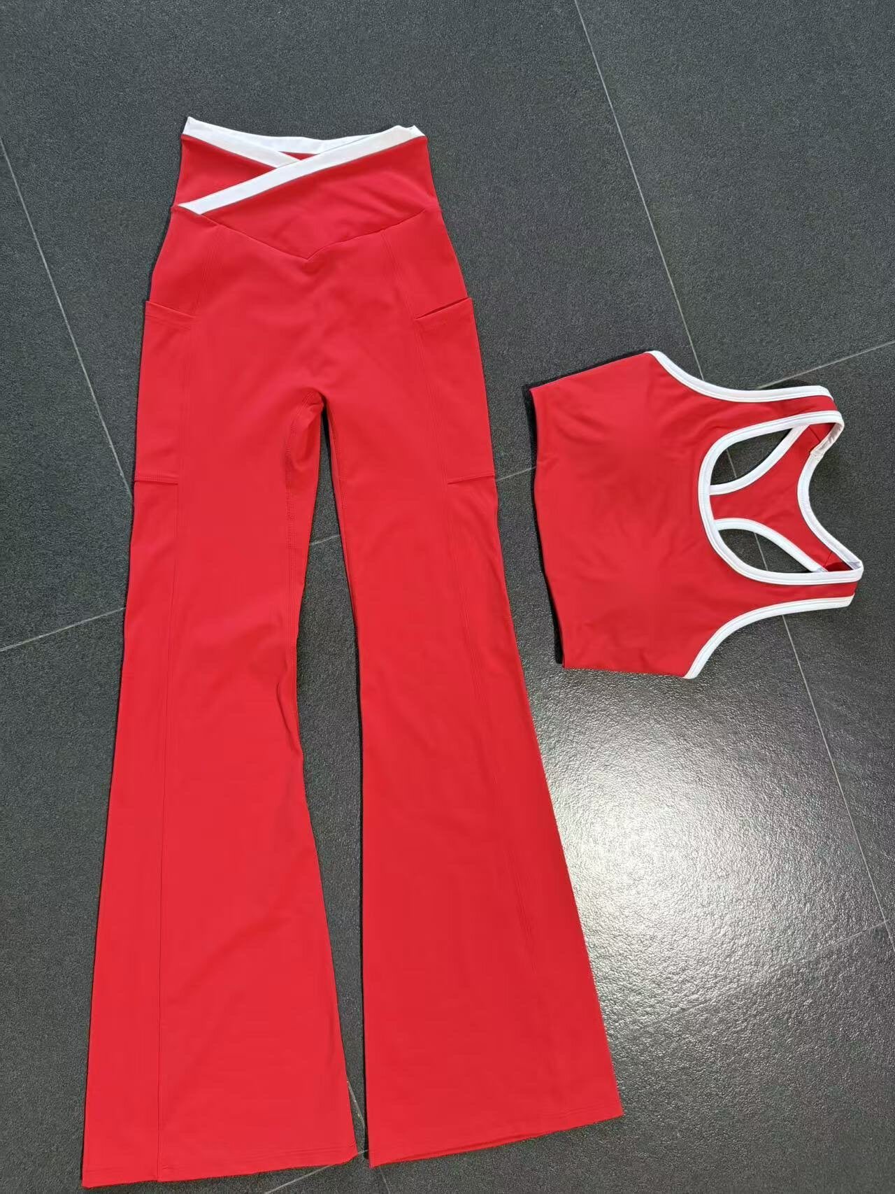 New Design Yoga Set Nylon Spandex Soft Fabric Activewear Singlets Top Bell-bottom Pants FGB4012 25129