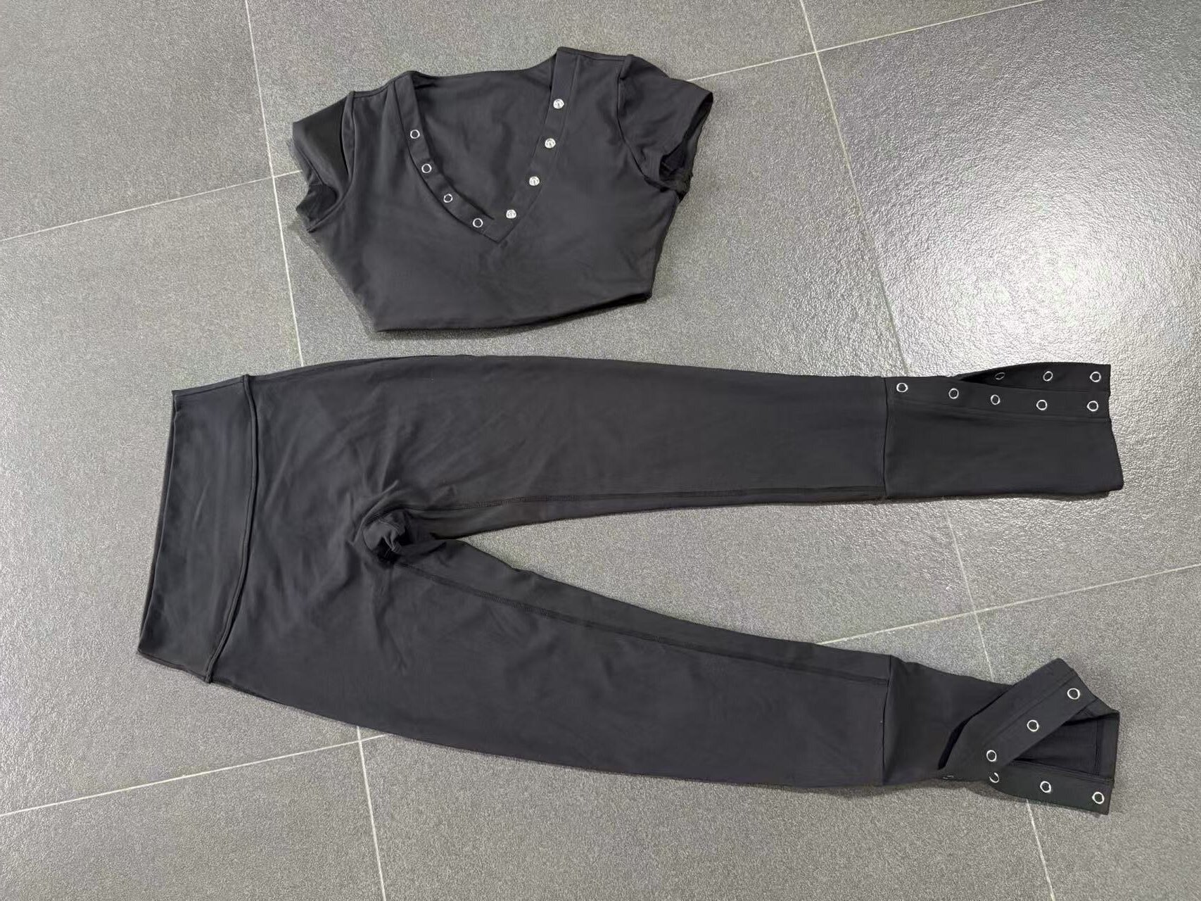 Women Activewear Short Sleeve Running Shirt Top High Waist Leggings Bell-bottom Pants Workout Yoga Set for Athletic Gym FGB10265 29082