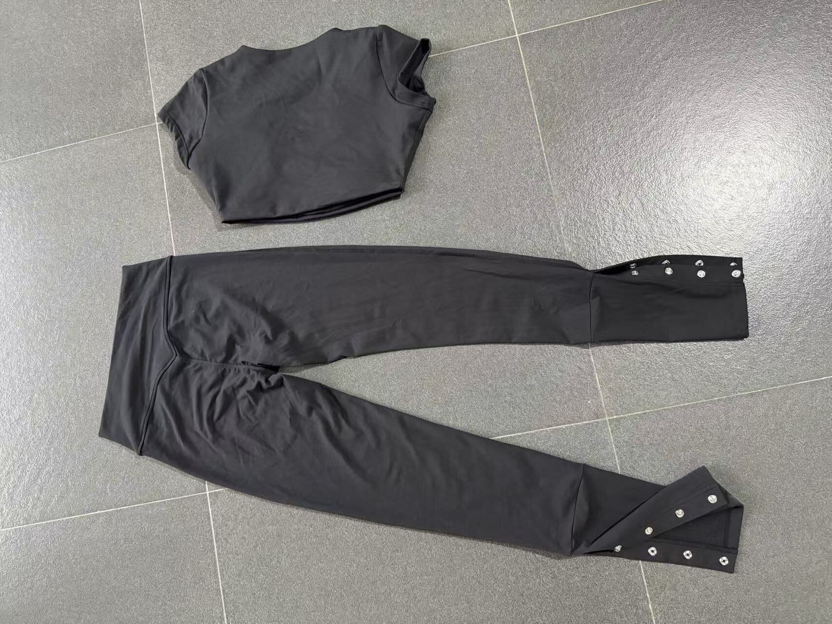 Women Activewear Short Sleeve Running Shirt Top High Waist Leggings Bell-bottom Pants Workout Yoga Set for Athletic Gym FGB10265 29082