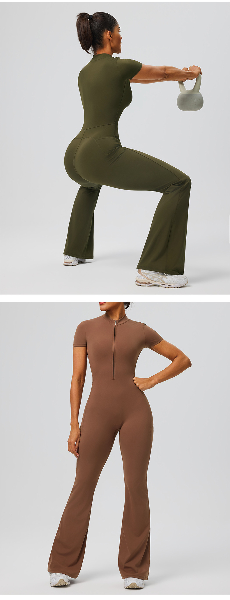 Women's Zip-Up Yoga Bodysuit Gym Jumpsuit for Sports