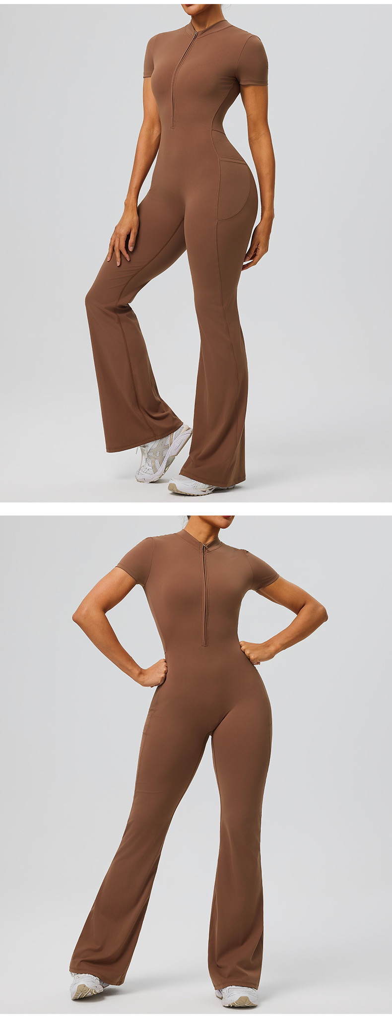 Women's Zip-Up Yoga Bodysuit Gym Jumpsuit for Sports