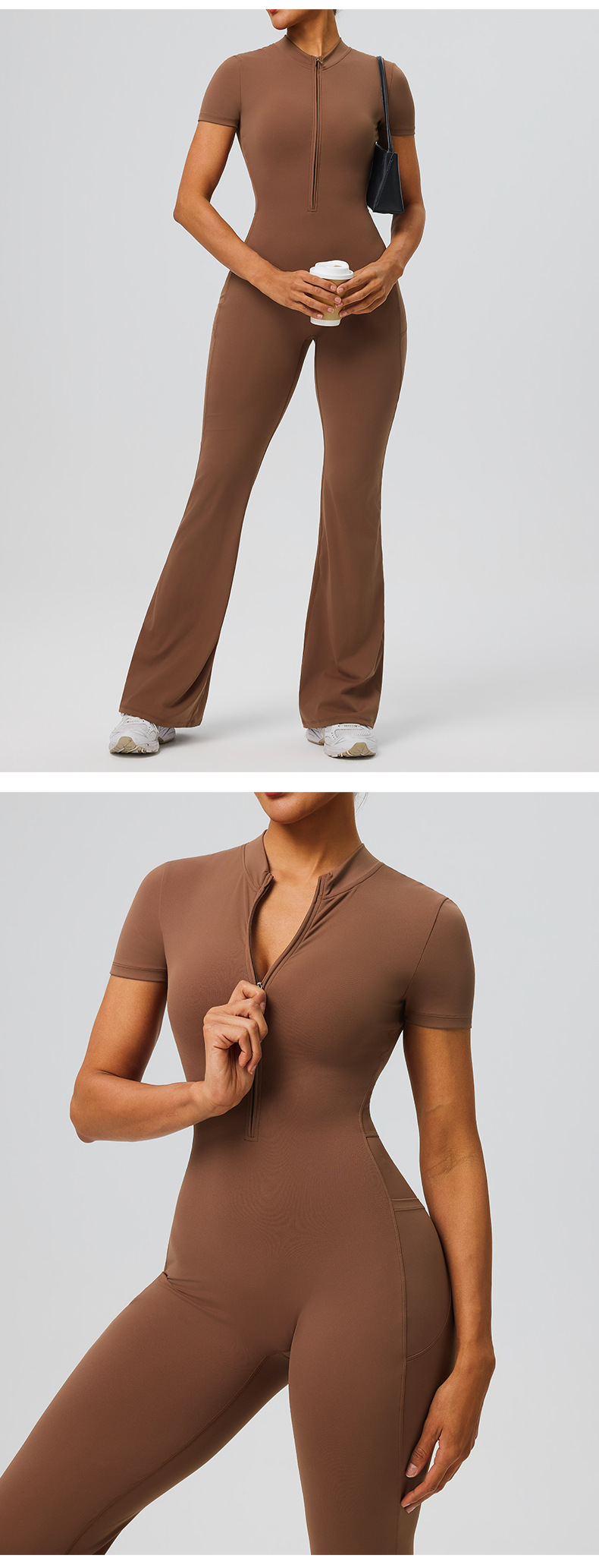 Women's Zip-Up Yoga Bodysuit Gym Jumpsuit for Sports