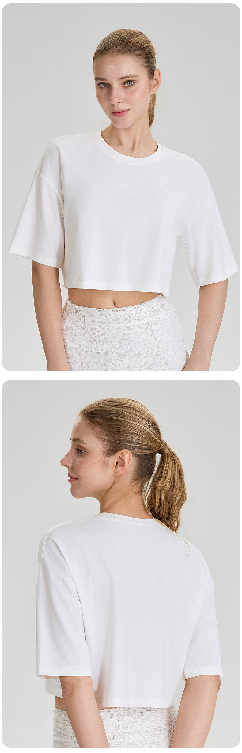 Women'S Round Neck Short Sleeve Crop Top Oversize Tshirt Blank High Quality Boxy Top for Women FGB52248