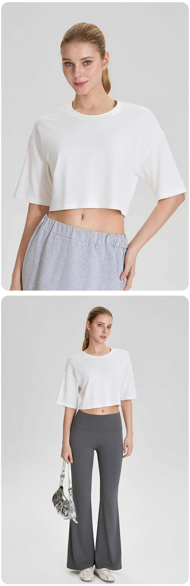 Women'S Round Neck Short Sleeve Crop Top Oversize Tshirt Blank High Quality Boxy Top for Women FGB52248