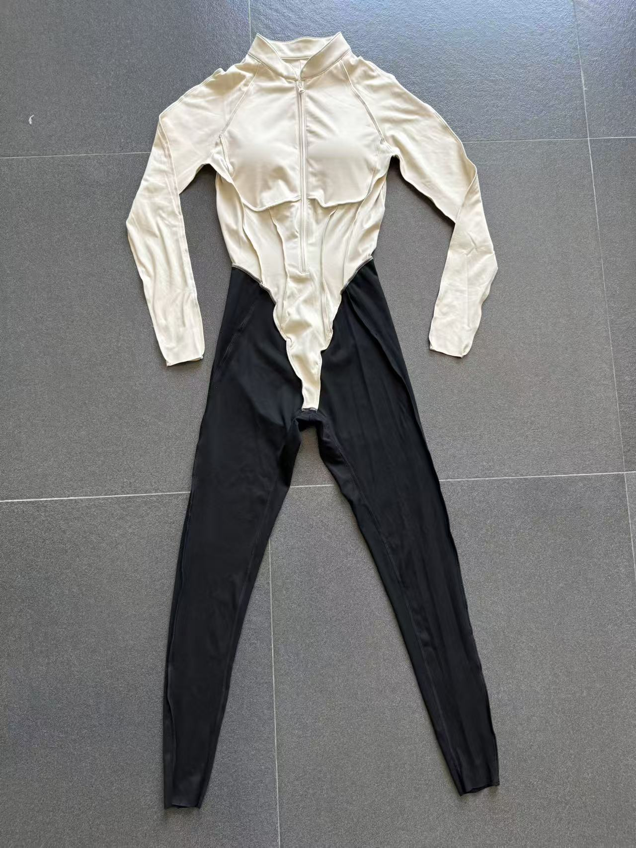 One Piece Spandex Women's Long Sleeve Yoga Sports Jumpsuits Gym Workout Jumpsuit With Zip FGB16617