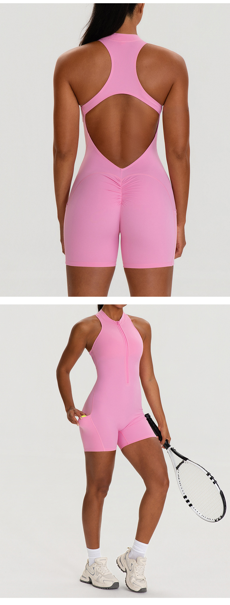 New Yoga Jumpsuit One Piece Shorts Set Spring High-intensity Exercise Bodysuit With Zipper Gym Fitness FGB62106