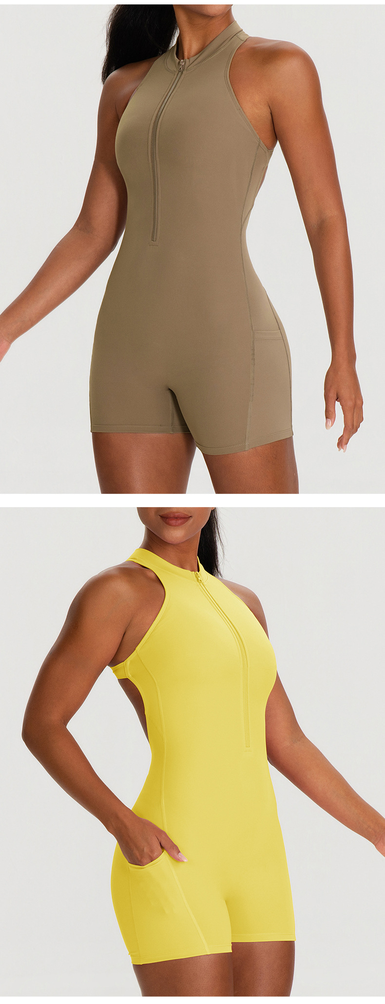 New Yoga Jumpsuit One Piece Shorts Set Spring High-intensity Exercise Bodysuit With Zipper Gym Fitness FGB62106