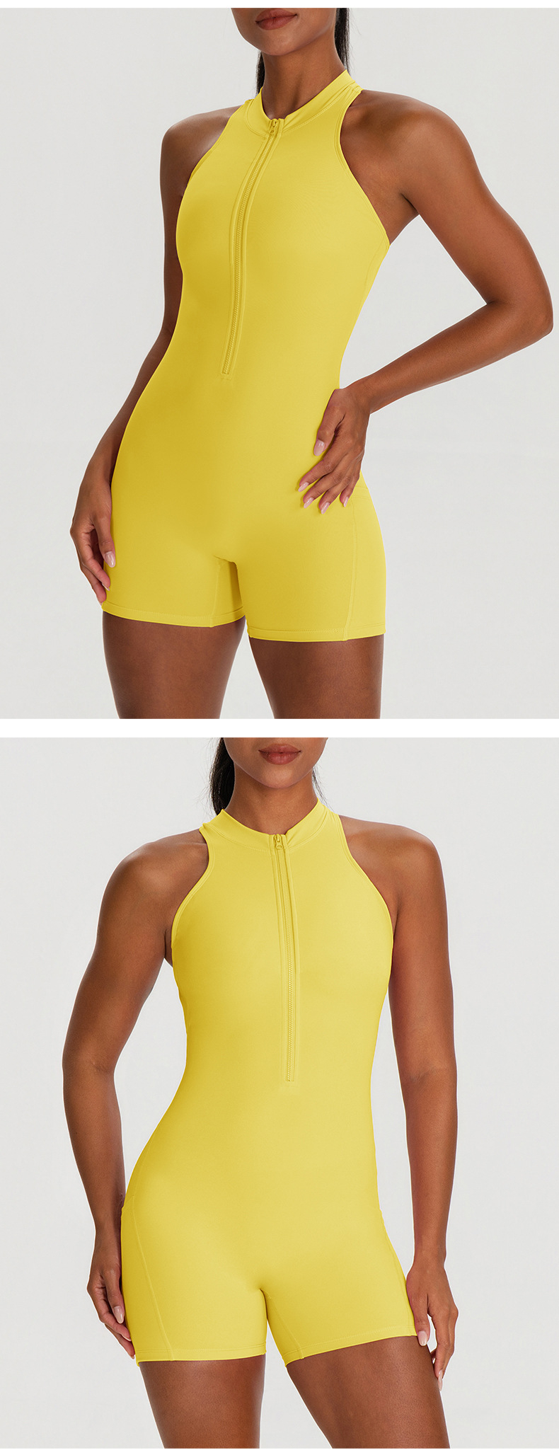 New Yoga Jumpsuit One Piece Shorts Set Spring High-intensity Exercise Bodysuit With Zipper Gym Fitness FGB62106