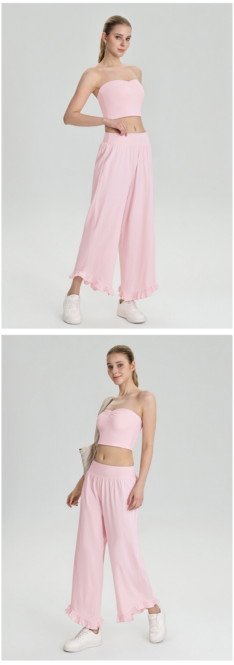 New Gym Fitness Sets Breathable Strapless Bandeau Sports Bra and Pants Yoga Two Piece Set for Women FGB62107 62308