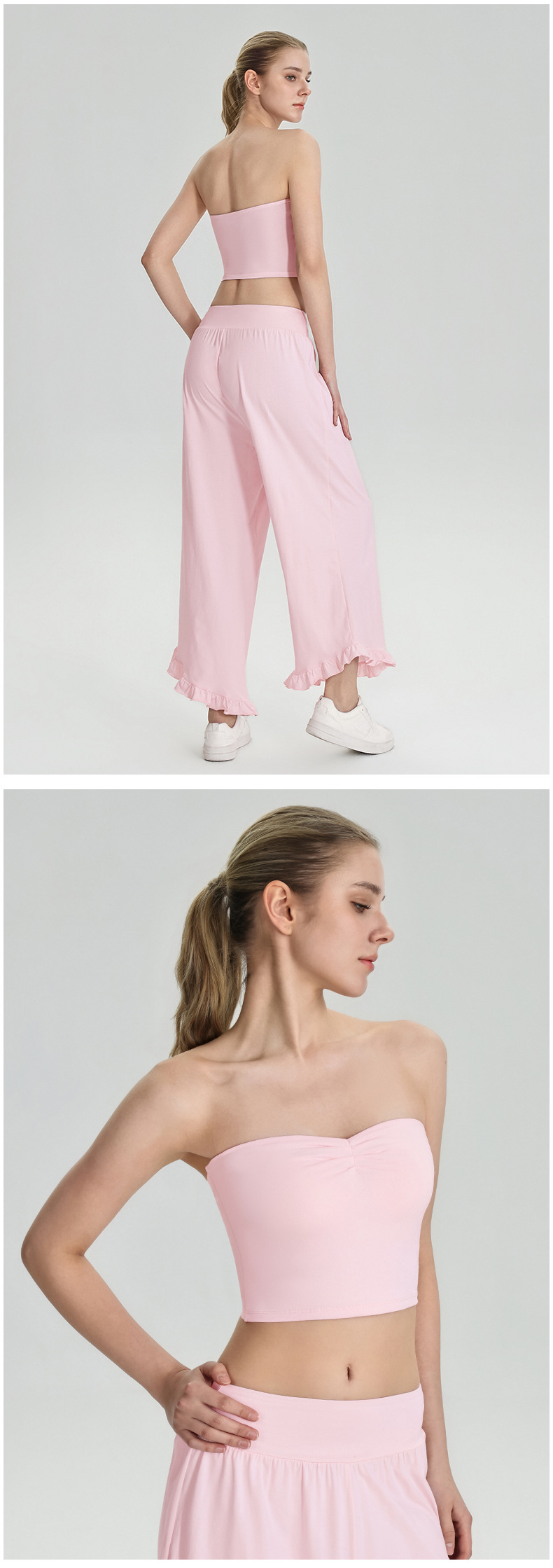 New Gym Fitness Sets Breathable Strapless Bandeau Sports Bra and Pants Yoga Two Piece Set for Women FGB62107 62308