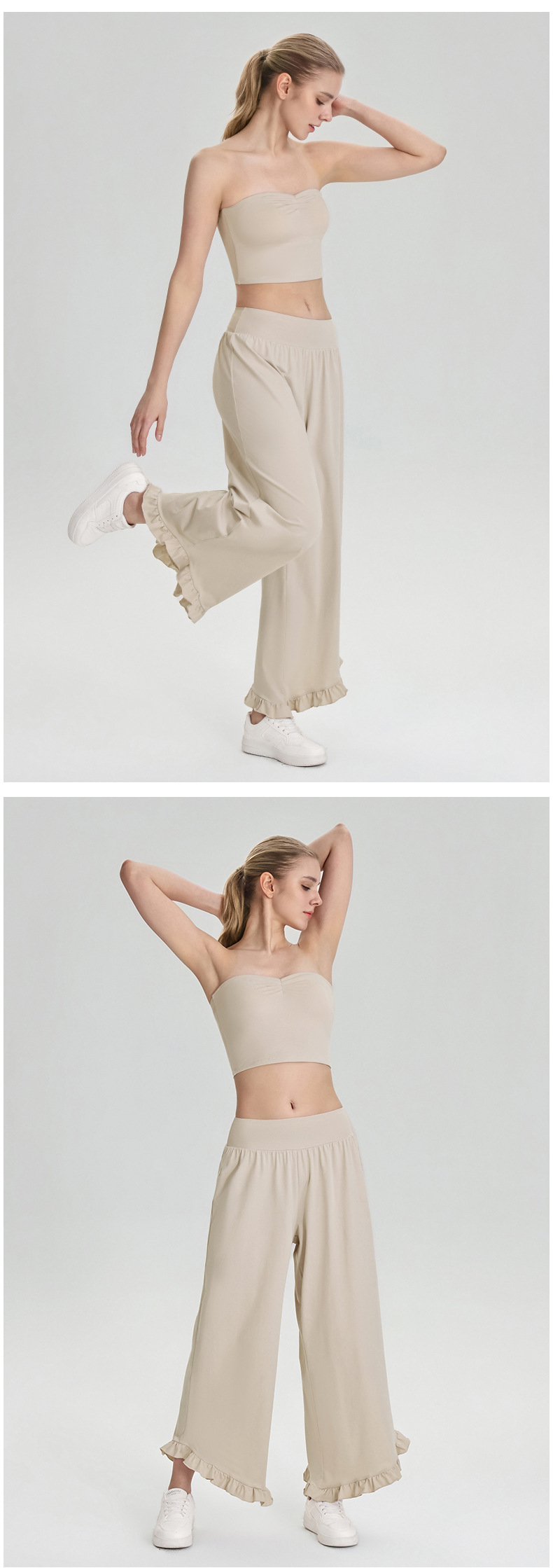 New Gym Fitness Sets Breathable Strapless Bandeau Sports Bra and Pants Yoga Two Piece Set for Women FGB62107 62308