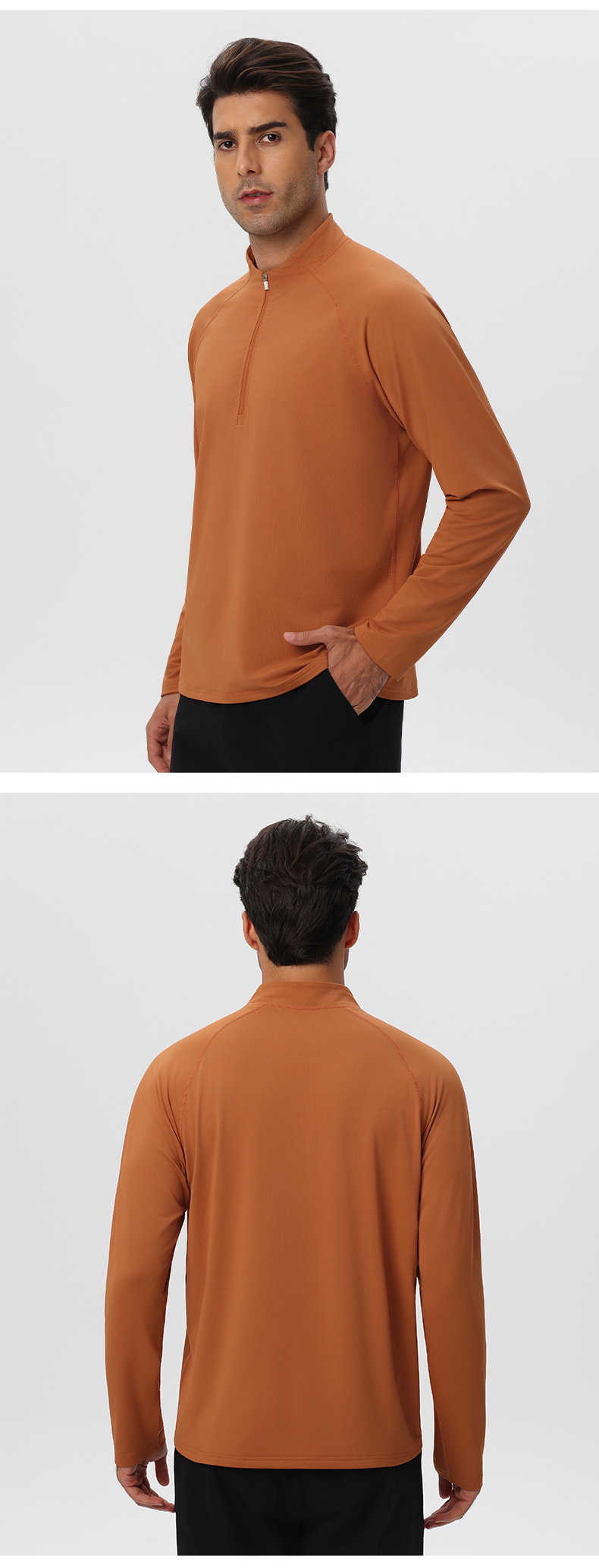 Sportswear Mens Long Sleeve 1/4 Zip Sport Shirts Bodybuilding Tshirts Outdoor Workout Gym Fitness Shirts EFGBYEL-61527