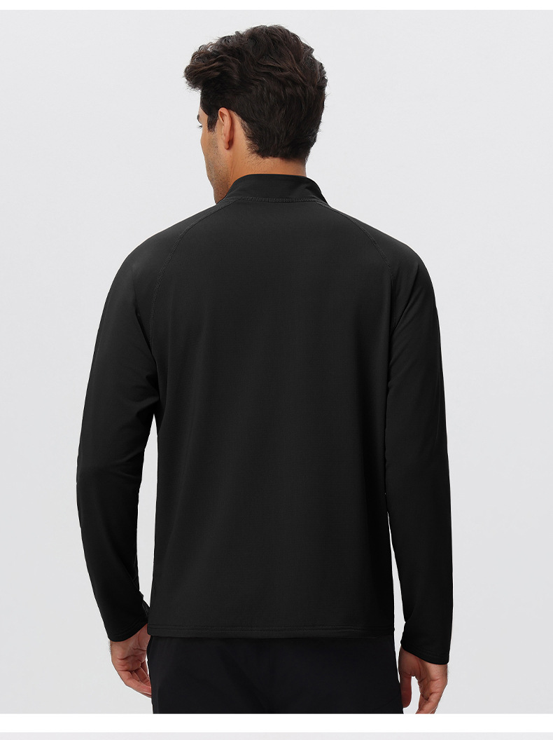 Sportswear Mens Long Sleeve 1/4 Zip Sport Shirts Bodybuilding Tshirts Outdoor Workout Gym Fitness Shirts EFGBYEL-61527