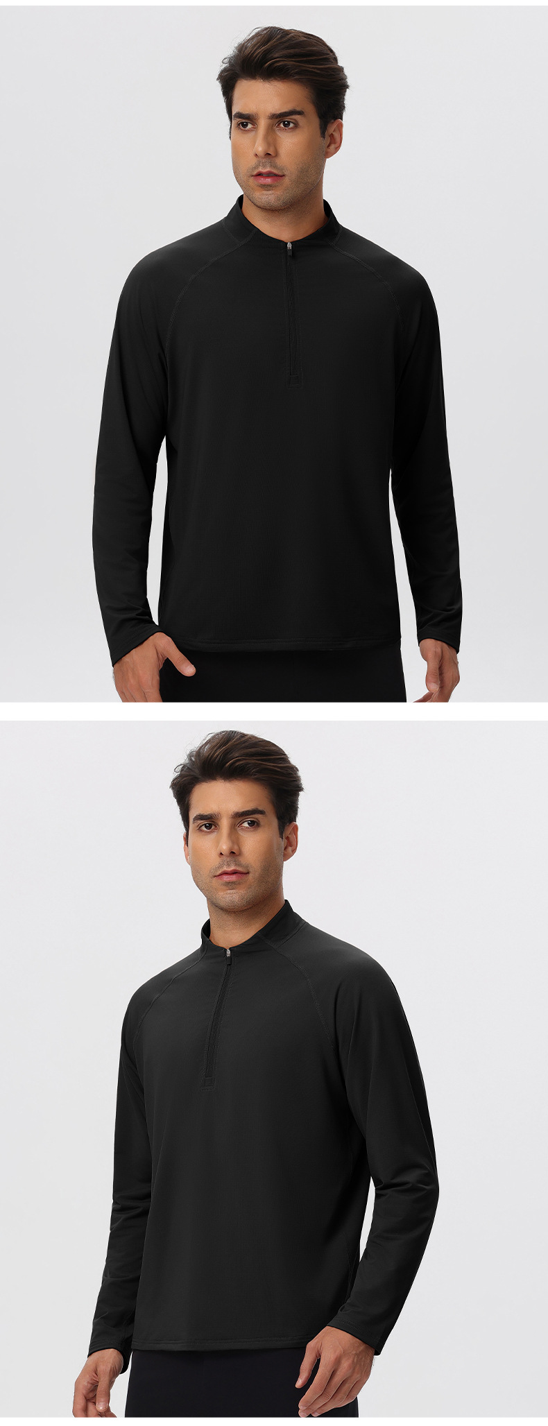 Sportswear Mens Long Sleeve 1/4 Zip Sport Shirts Bodybuilding Tshirts Outdoor Workout Gym Fitness Shirts EFGBYEL-61527