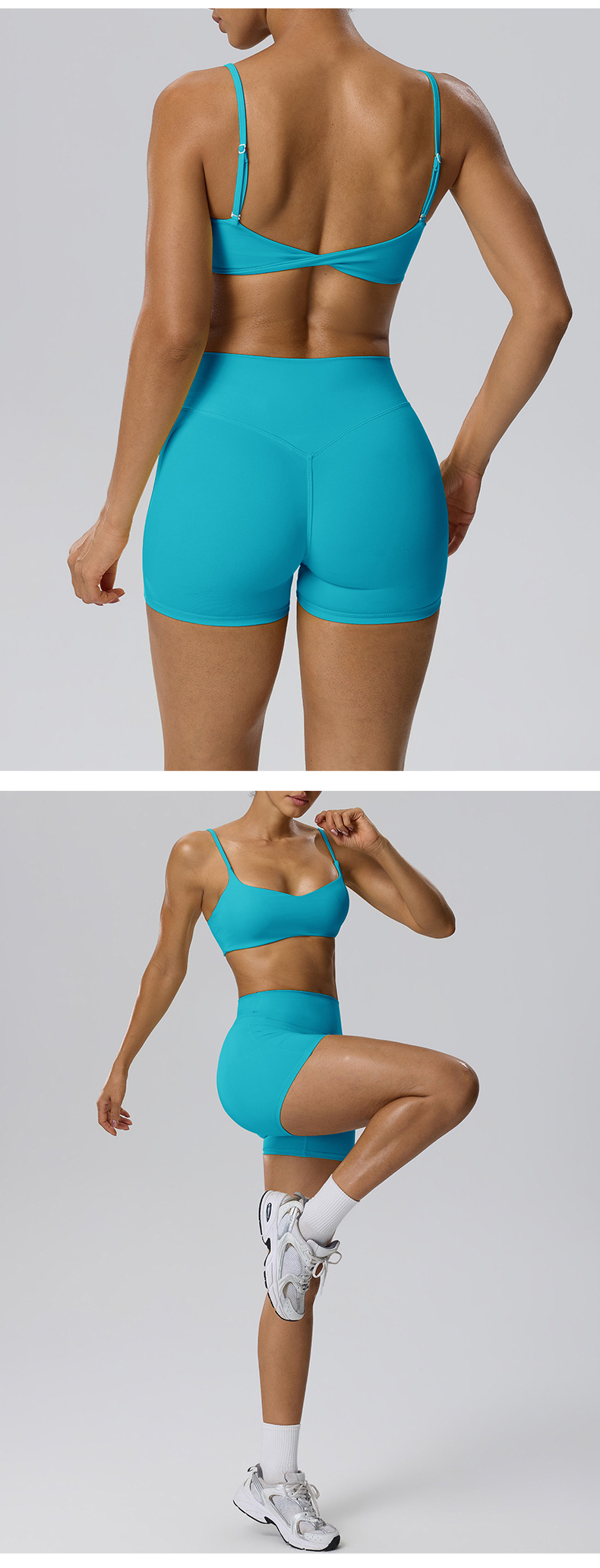 Solid Pattern Quick-drying Tight-fit Yoga Sports Fitness 2-Piece Set Women's Fitness FGBBB202 62423