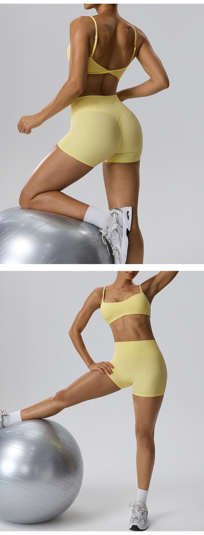 Solid Pattern Quick-drying Tight-fit Yoga Sports Fitness 2-Piece Set Women's Fitness FGBBB202 62423