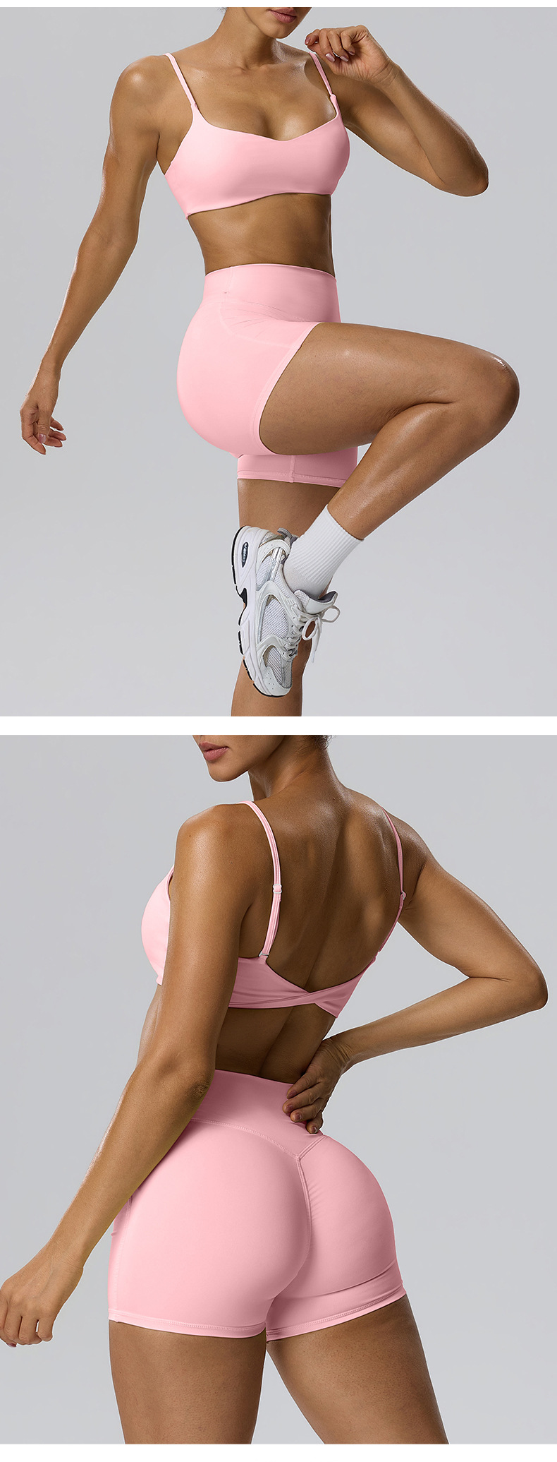 Solid Pattern Quick-drying Tight-fit Yoga Sports Fitness 2-Piece Set Women's Fitness FGBBB202 62423