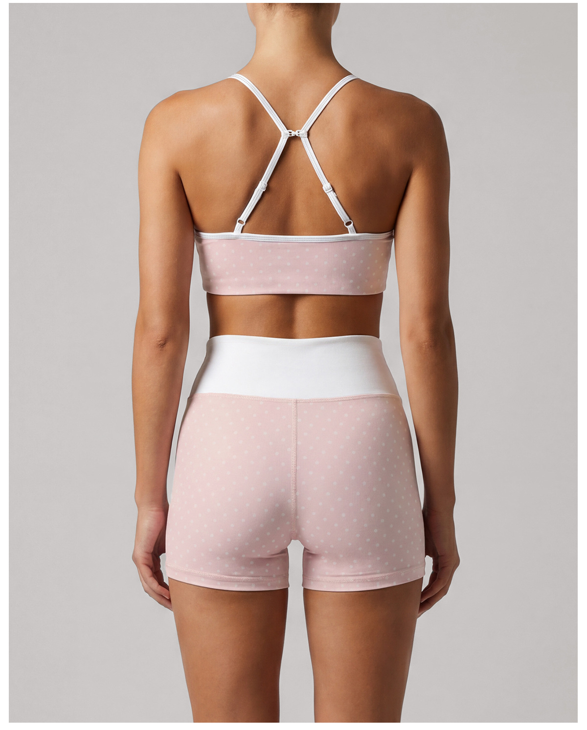 Women Polka Dot Pilates Outfit Set Ladies 2 Piece Bra and Short Pilates Workout Set FGBLD2660