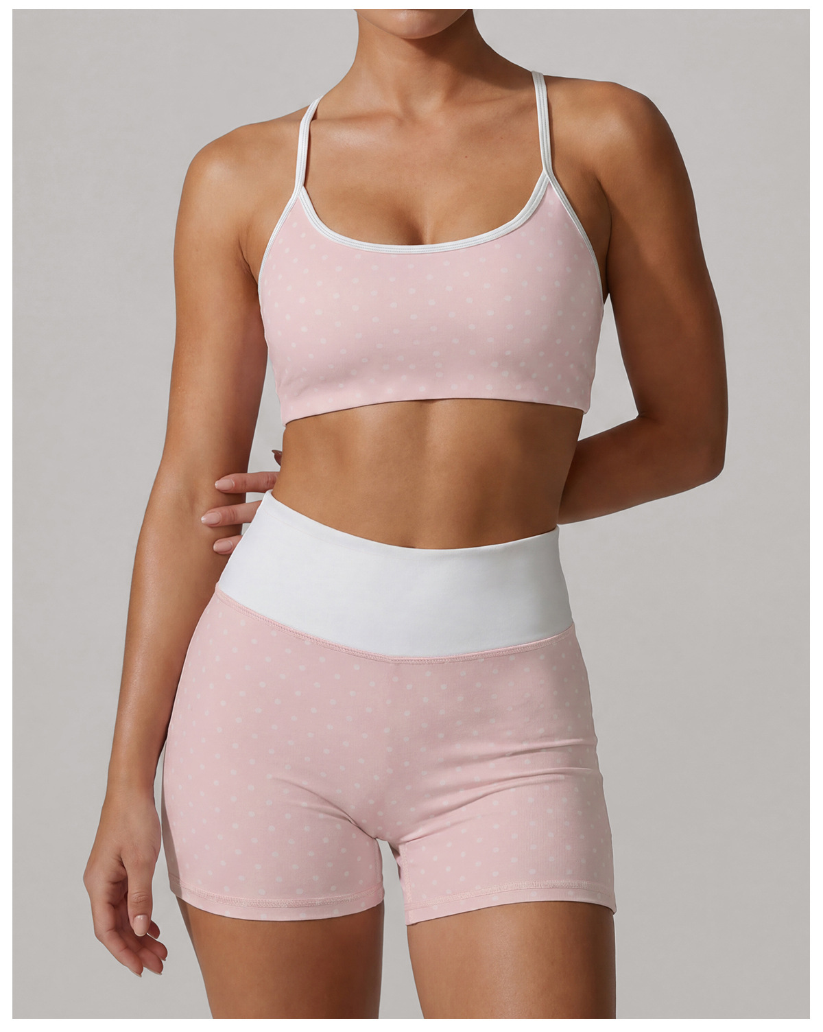 Women Polka Dot Pilates Outfit Set Ladies 2 Piece Bra and Short Pilates Workout Set FGBLD2660