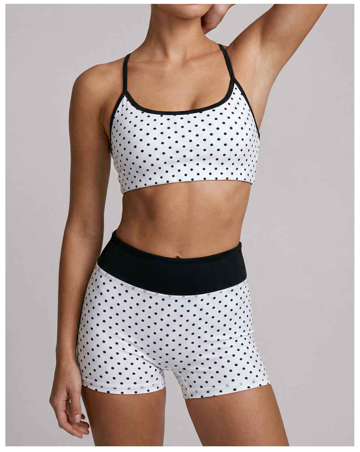 Women Polka Dot Pilates Outfit Set Ladies 2 Piece Bra and Short Pilates Workout Set FGBLD2660