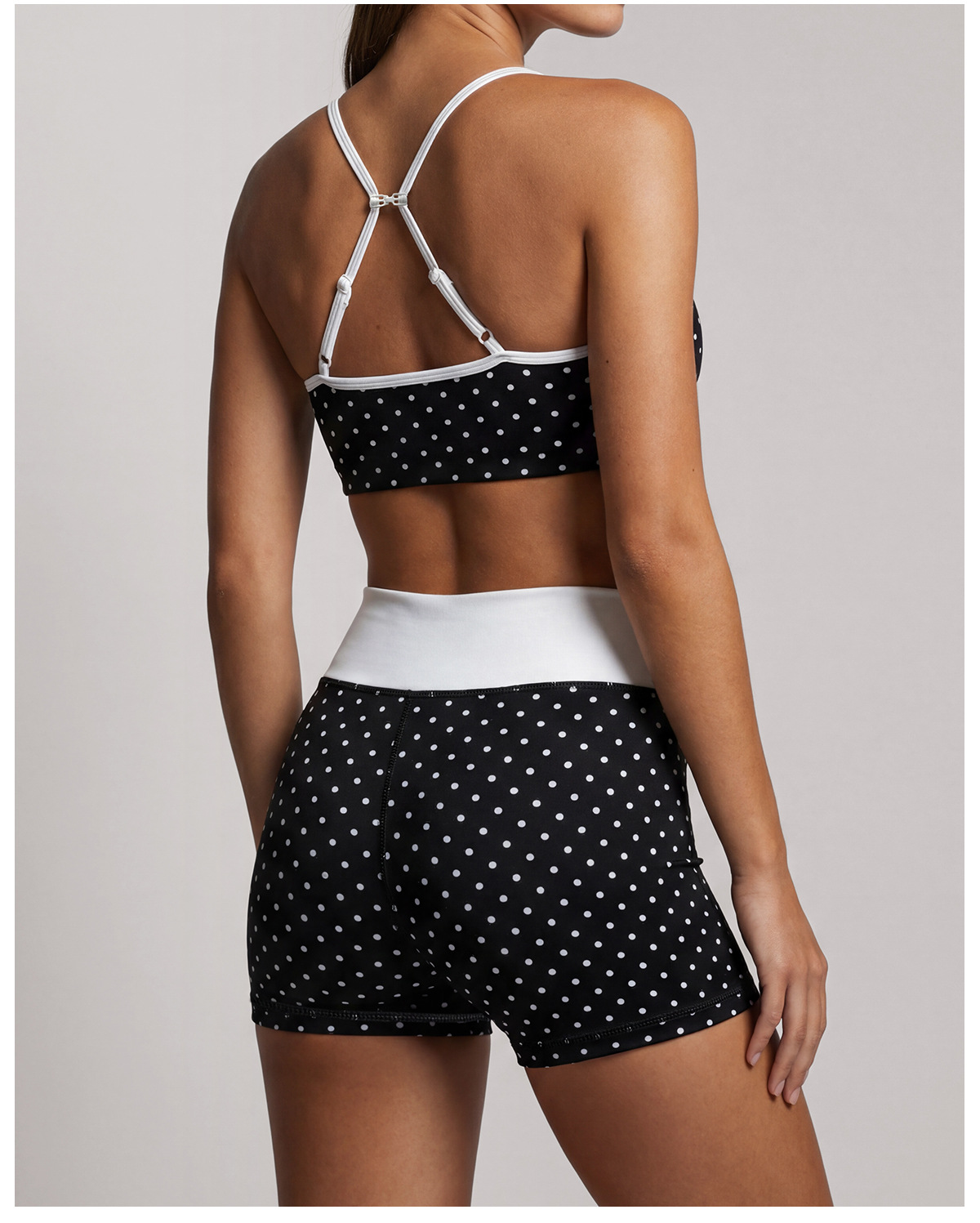 Women Polka Dot Pilates Outfit Set Ladies 2 Piece Bra and Short Pilates Workout Set FGBLD2660