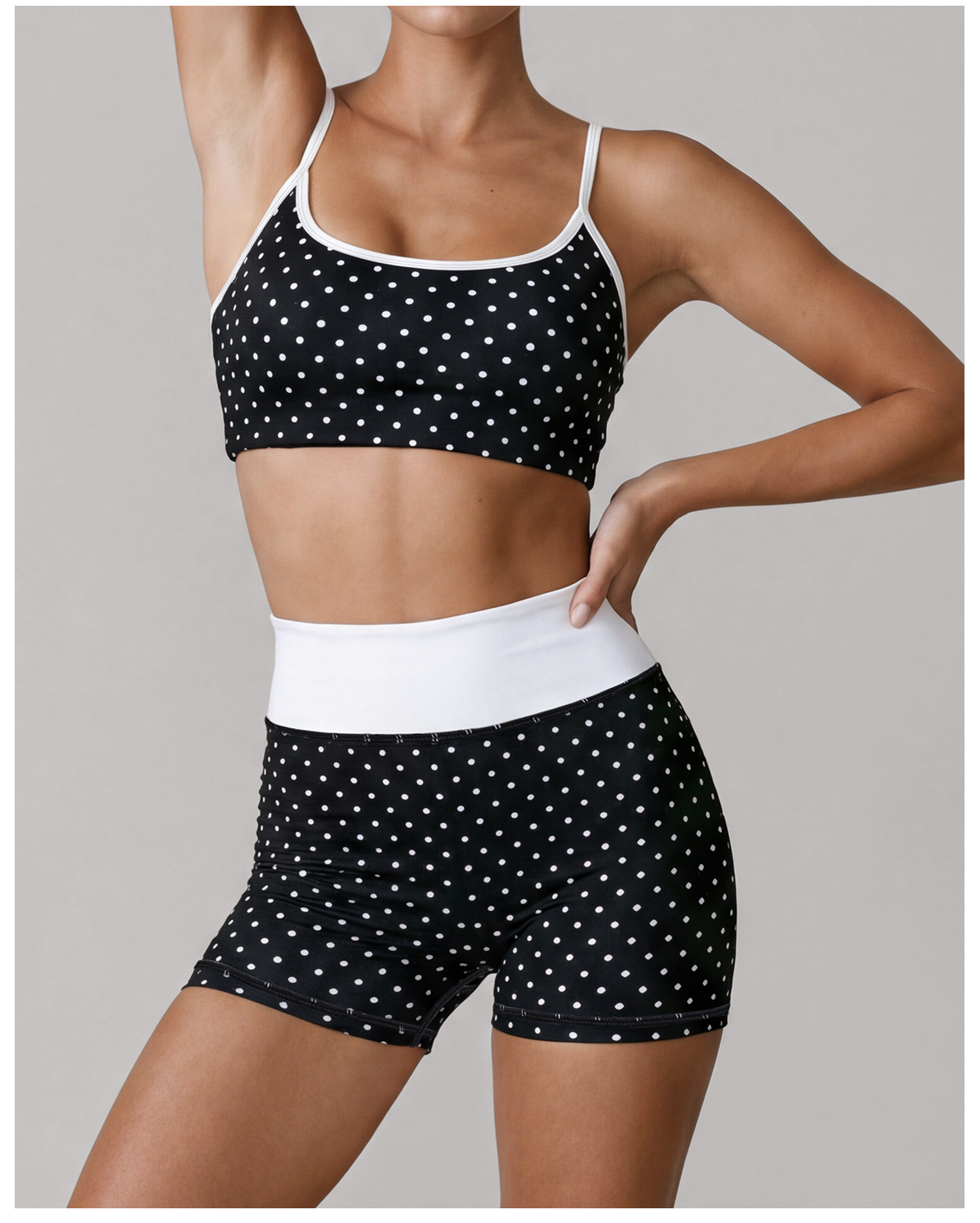 Women Polka Dot Pilates Outfit Set Ladies 2 Piece Bra and Short Pilates Workout Set FGBLD2660