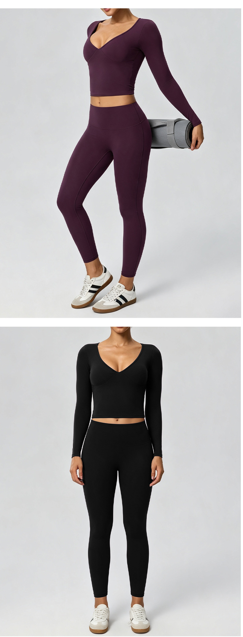 Yoga Set Women's Long Sleeve Butt Lifting Leggings Comfortable Soft Gym Running Activewear FGB62628 52341