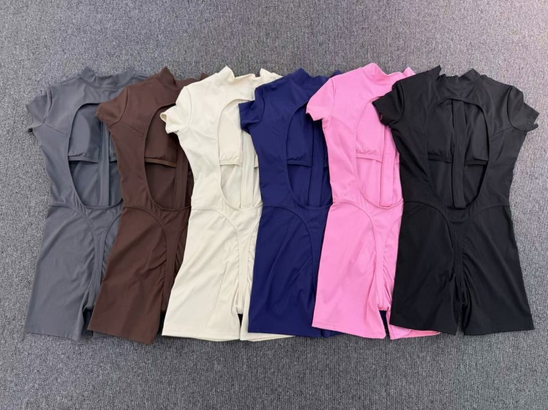 Hollowed Back Short Sleeve Zipper Jumpsuit Women's Fitness Yoga Exercise Jumpsuit FGB84057
