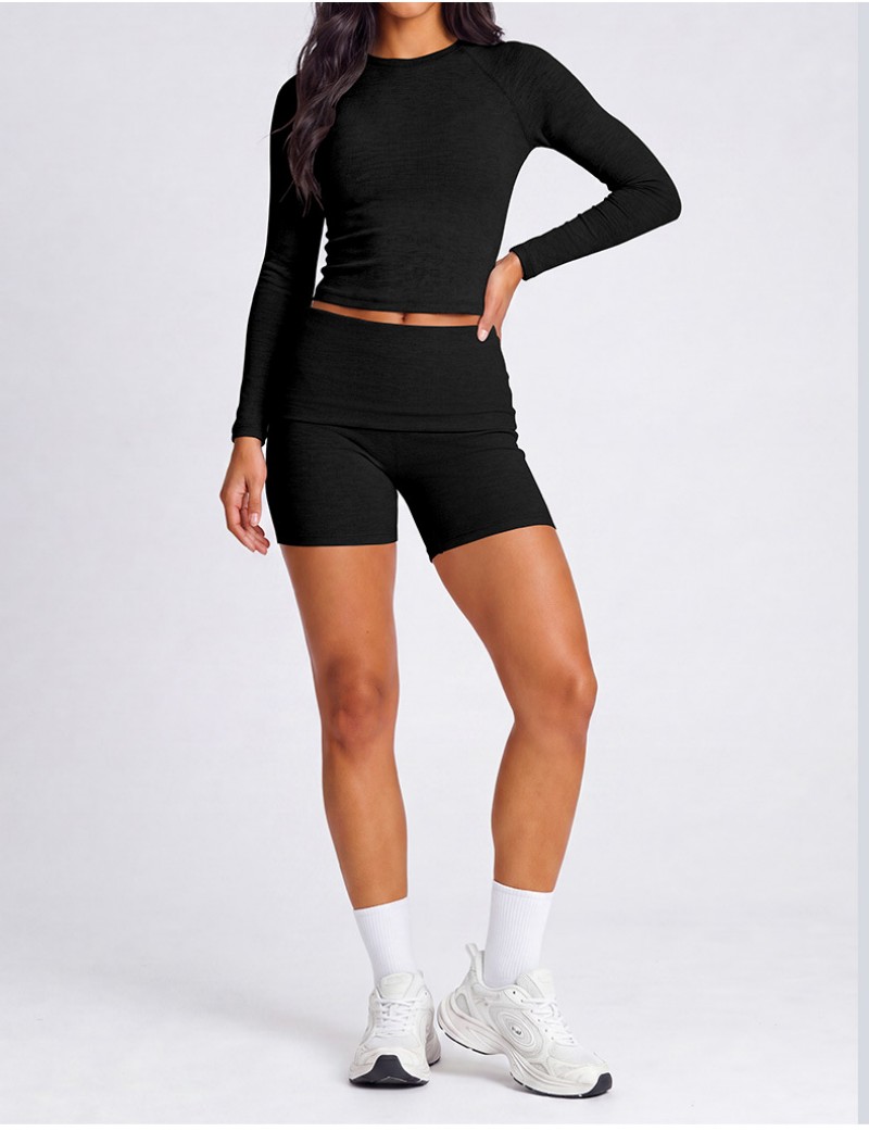 Yoga Set 4 Piece Women High Waist Fitness Shorts and Pants Long Sleeve Workout Clothing FGBKD245WCT301 KD245WCA02 KD245WCT303 KD245WCL302