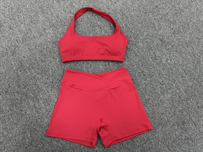 Sports Bra with High-Elastic Halter Neck Cross-Waist Fitness Shorts Yoga Wear Breathable Solid Set FGB5423 9721