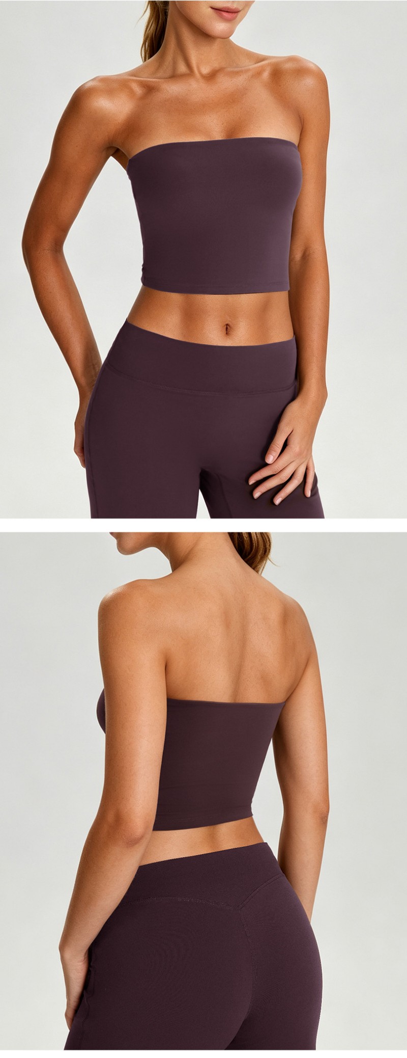 Women Two Piece Yoga Set, Padded Tube Top Cutout Back Fashion Athletic Outfit for Gym Running Workout FGB62110 62312