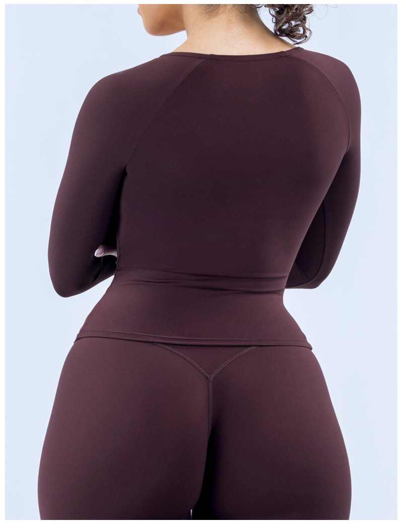 Deep V- Neck Casual Activewear Workout Shirt Pilates Women's Long Sleeve Top FGBRXW3013
