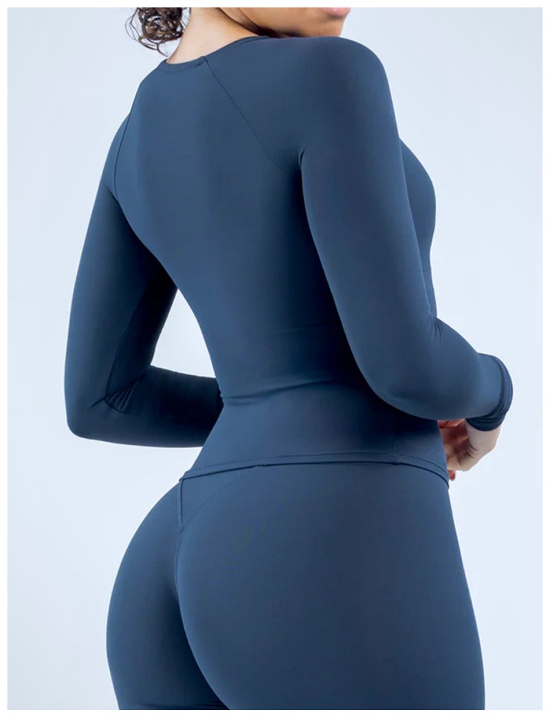 Deep V- Neck Casual Activewear Workout Shirt Pilates Women's Long Sleeve Top FGBRXW3013