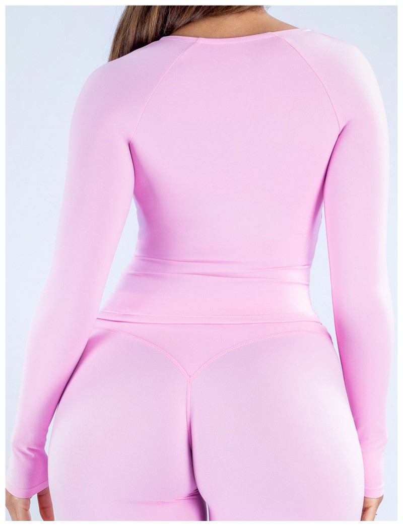 Deep V- Neck Casual Activewear Workout Shirt Pilates Women's Long Sleeve Top FGBRXW3013