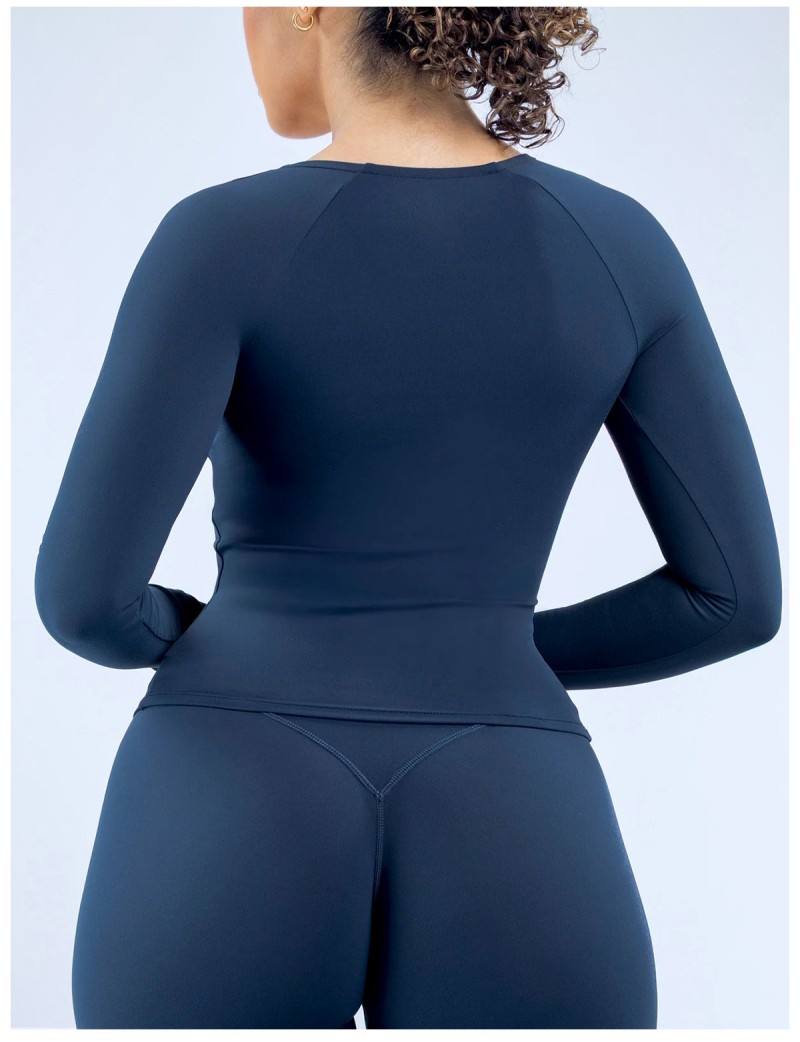 Deep V- Neck Casual Activewear Workout Shirt Pilates Women's Long Sleeve Top FGBRXW3013
