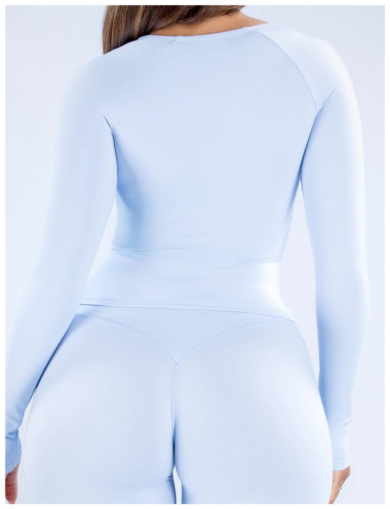 Deep V- Neck Casual Activewear Workout Shirt Pilates Women's Long Sleeve Top FGBRXW3013