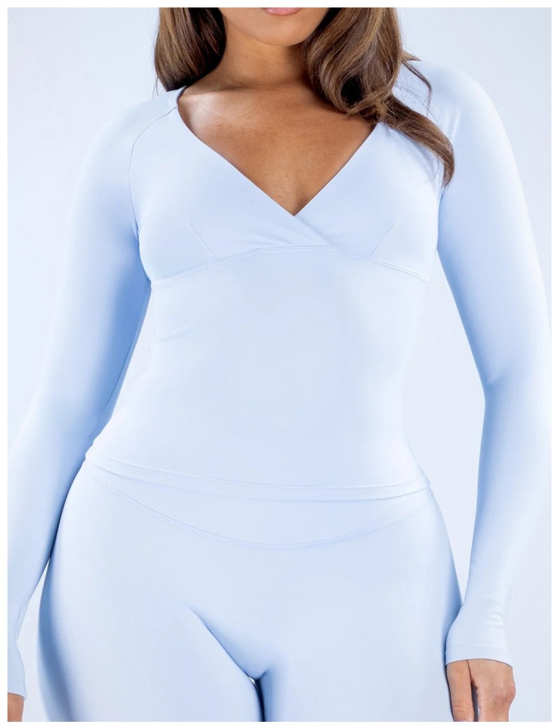 Deep V- Neck Casual Activewear Workout Shirt Pilates Women's Long Sleeve Top FGBRXW3013